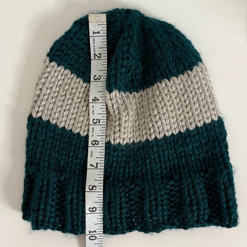 Hand-Knit Greenish Teal & Grey Beanie